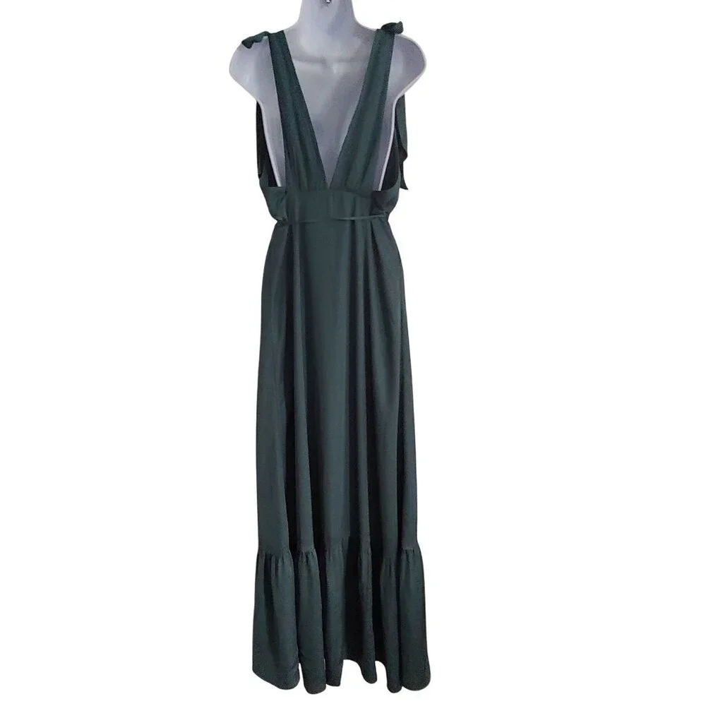 Abercrombie & Fitch Grecian Wrap Forrest Green Flowy Silky Maxi Dress Mt